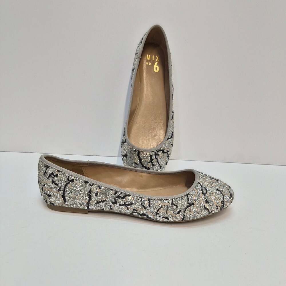 Mix No. 6 Silver Black Glitter Ballet Flats - Women's Size 8 Like New